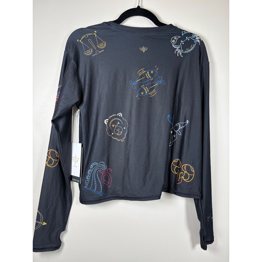 Johnny Was Active Celestin Step Hem Tee Black Zodiac Celestial Long Sleeve S NEW - Picture 4 of 14